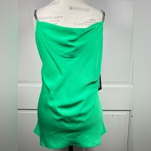 NWT Karl Lagerfeld Bright Green Cowl Neck Hardware Strap Top size Medium